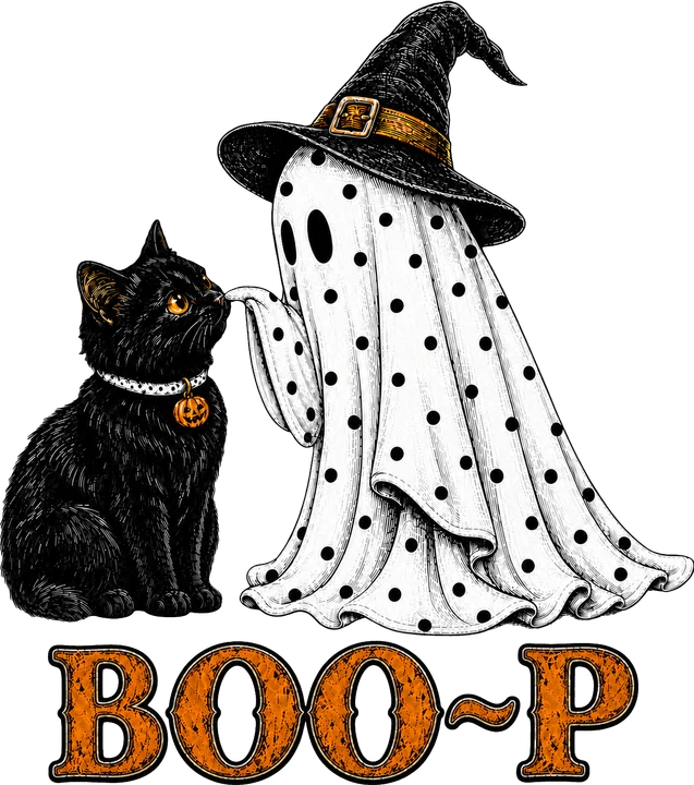 Black Cat and Ghost DTF Transfer