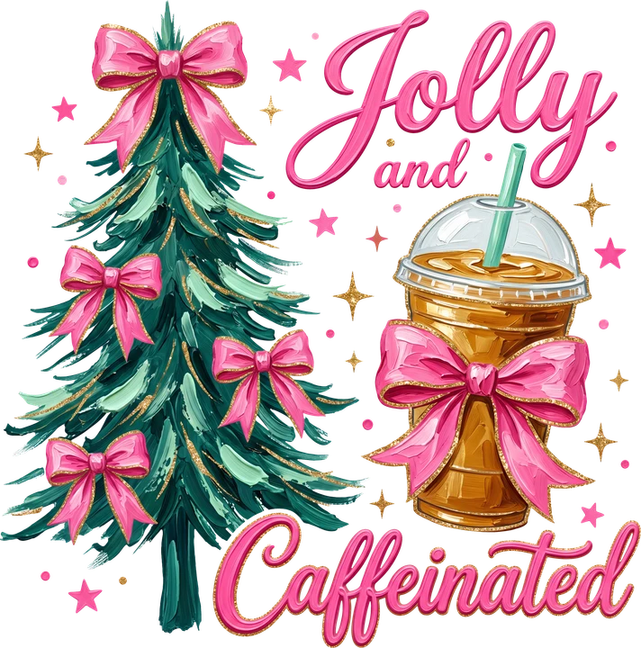Jolly and Caffeinated Christmas Tree DTF Transfer