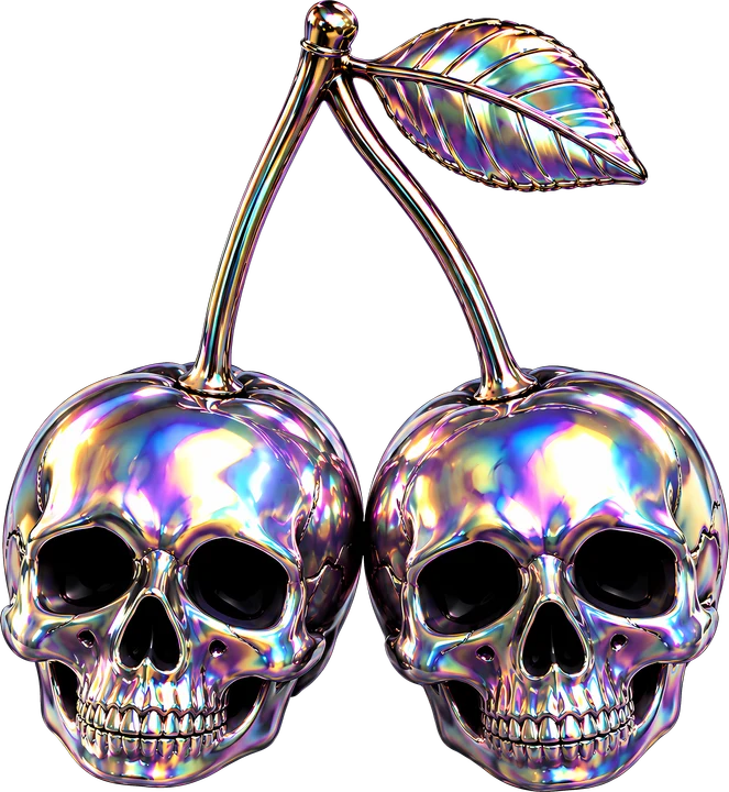 Skull Cherries with Metallic Holographic Effect DTF Transfer