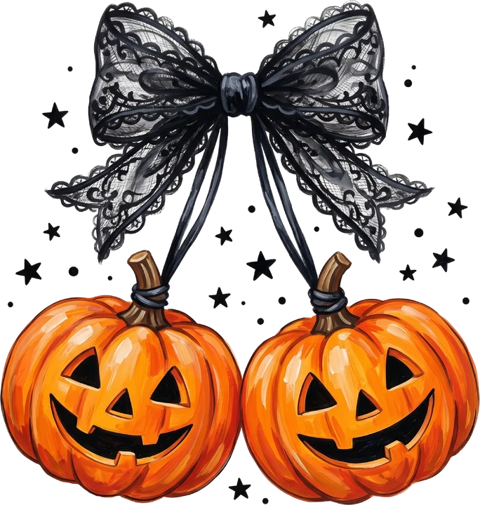 Black Lace Bow Over Pumpkins DTF Transfer
