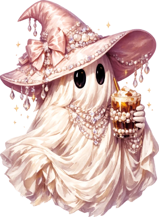 "Pink Ghost" con café helado — Transfer DTF