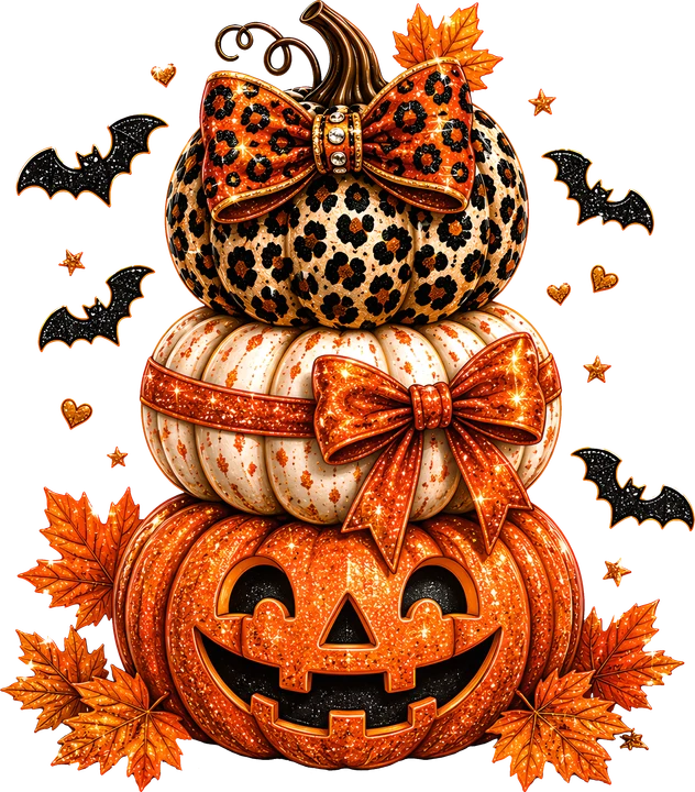 Glitter Jack-o'-Lantern Pumpkin Stack DTF Transfer