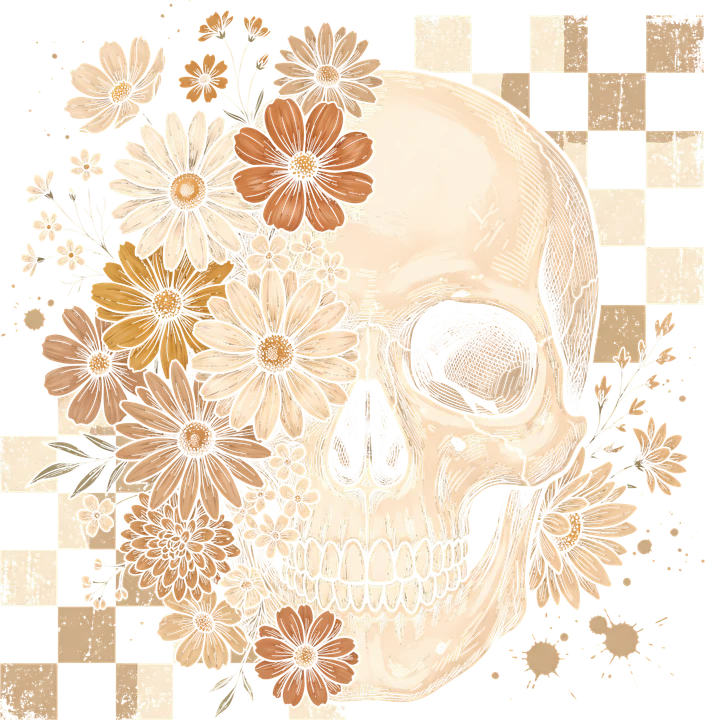 Skull with Flowers DTF Transfer