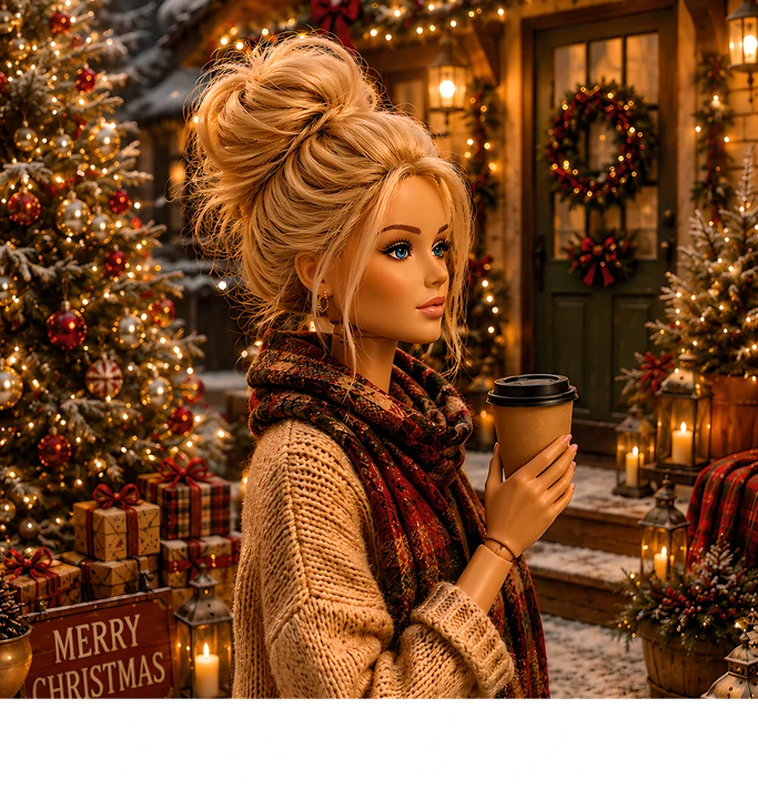 Christmas Doll with Coffee DTF Transfer