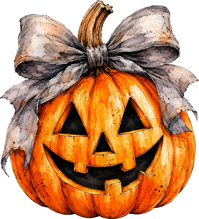 Calabaza con lazo gris desgastado — Transfer DTF