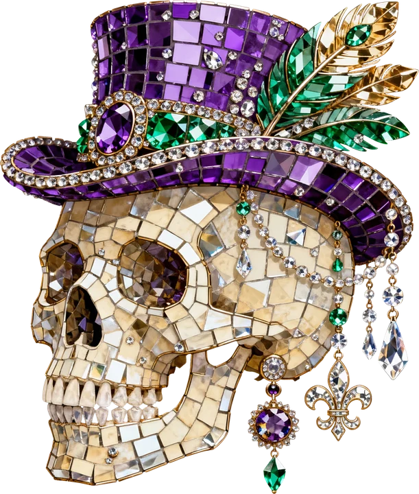 Jeweled Skull with Mardi Gras Hat DTF Transfer