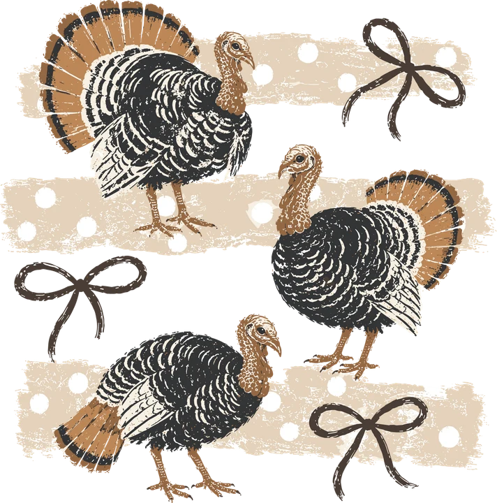 Turkey Trio with Bow DTF Transfer