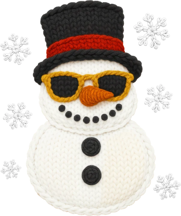 Muñeco de nieve con gafas de sol y sombrero de copa — Transfer DTF