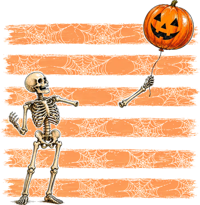 Skeleton with Pumpkin Balloon DTF Transfer