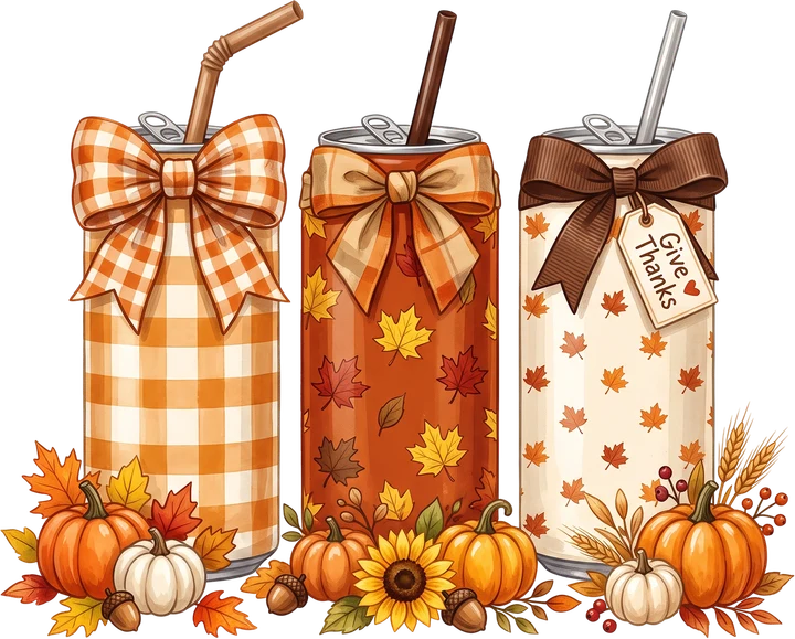 Autumn Drinks with Pumpkins DTF Transfer