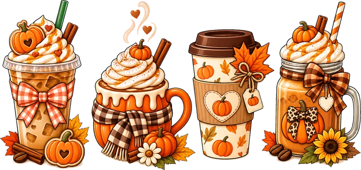 Autumn Coffee & Pumpkin Drinks DTF Transfer