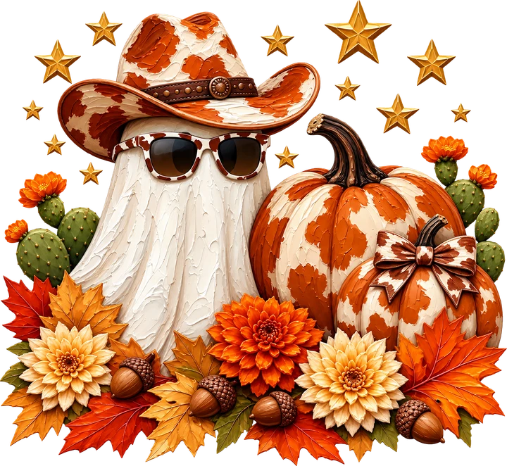 Cowboy Ghost with Pumpkins DTF Transfer