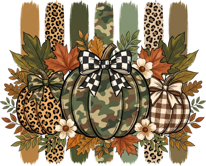 Camouflage and Leopard Pumpkins DTF Transfer