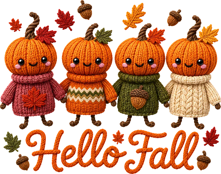 "Hello Fall" Mga Karakter na Kalabasa — DTF Transfer