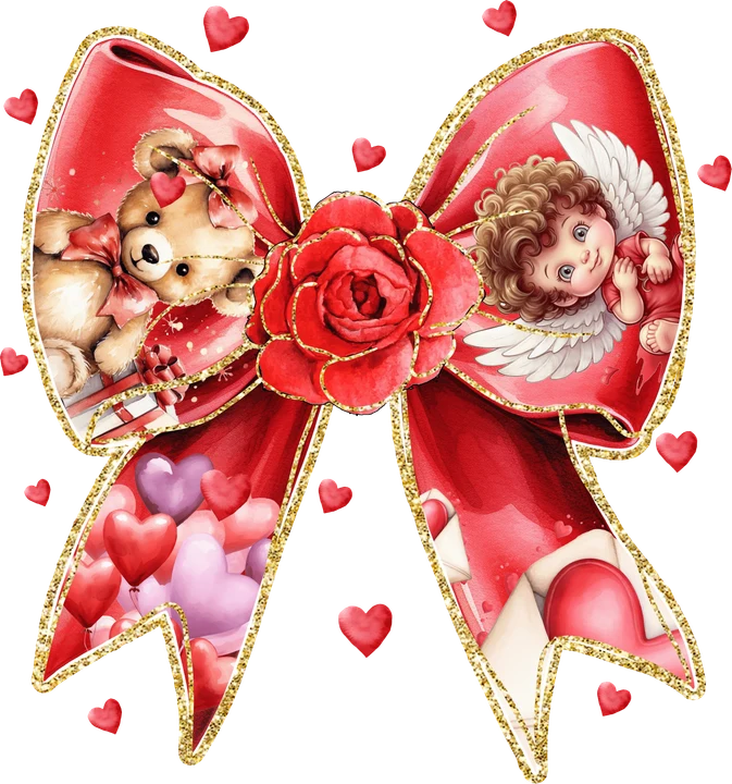 Valentine Teddy Bear Bow DTF Transfer