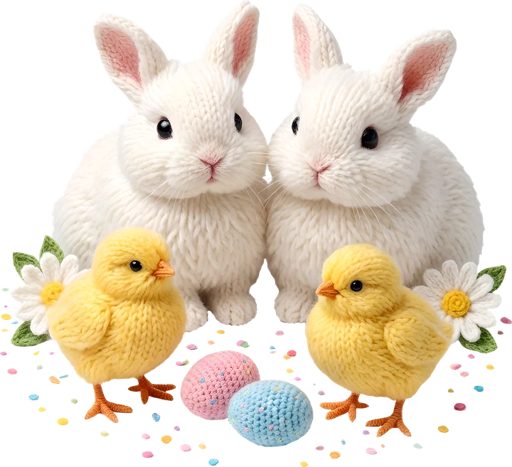 Knitted Easter Rabbits and Chicks DTF Transfer