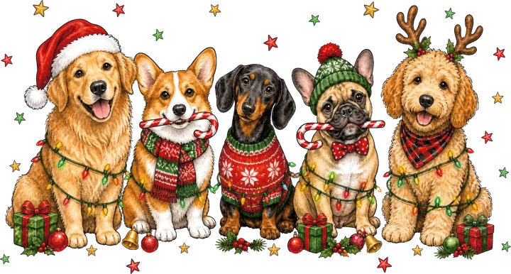 Perros con luces de tiras rojas y blancas — Transfer DTF