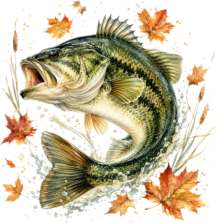 Bass Jumping Through Autumn Leaves DTF Transfer