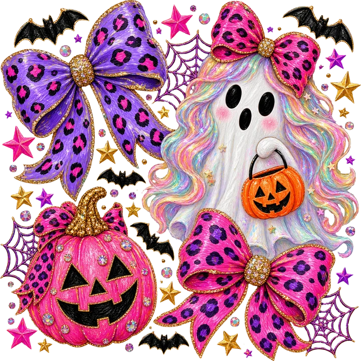 Girly Ghost with Leopard Bows DTF Transfer