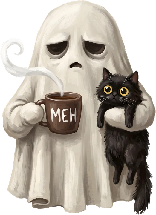 Ghost with Cat and Coffee DTF Transfer
