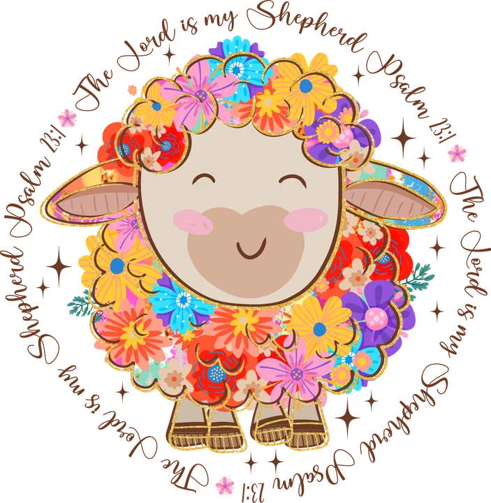 Floral Sheep with Scripture DTF Transfer