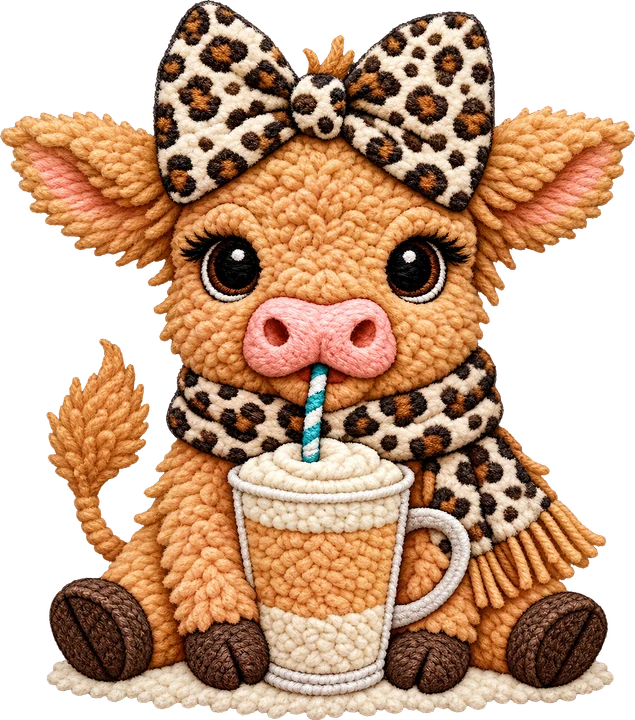 Cute Cow with Leopard Bow DTF Transfer
