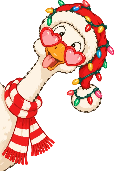 Heart-Eyed bird in Festive Hat DTF Transfer