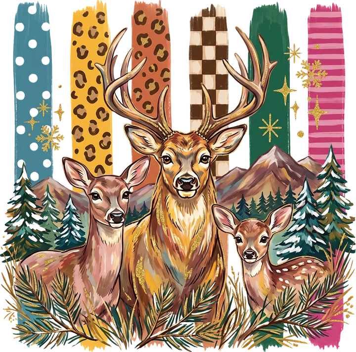 Deer Family in Forest DTF Transfer