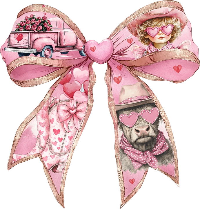 Pink Heart Truck and Cowgirl DTF Transfer