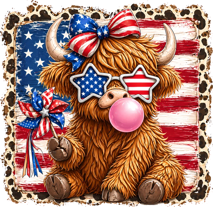 Patriotic Highland Cow DTF Transfer