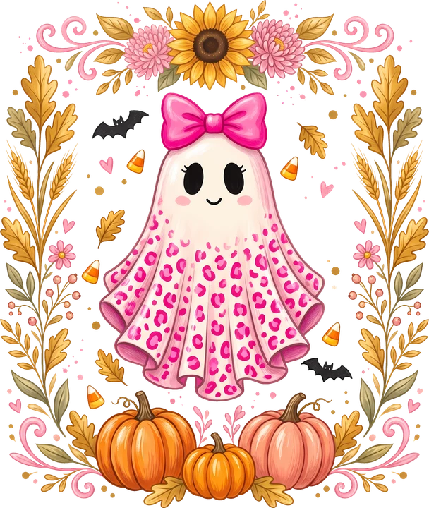 Cute Ghost with Pink Bow DTF Transfer
