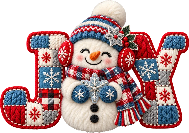 Snowman with 'JOY' Patchwork Letters DTF Transfer