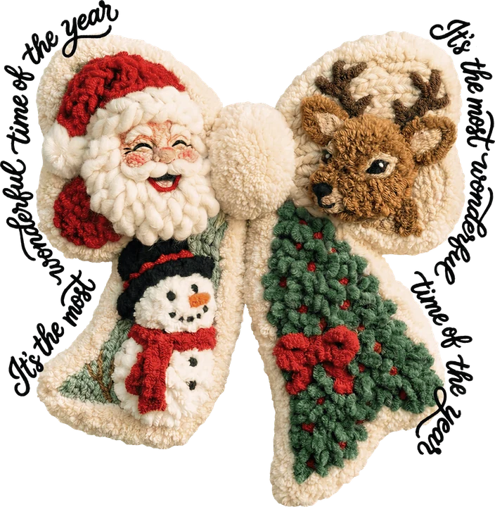 Christmas Bow with Santa and Deer DTF Transfer