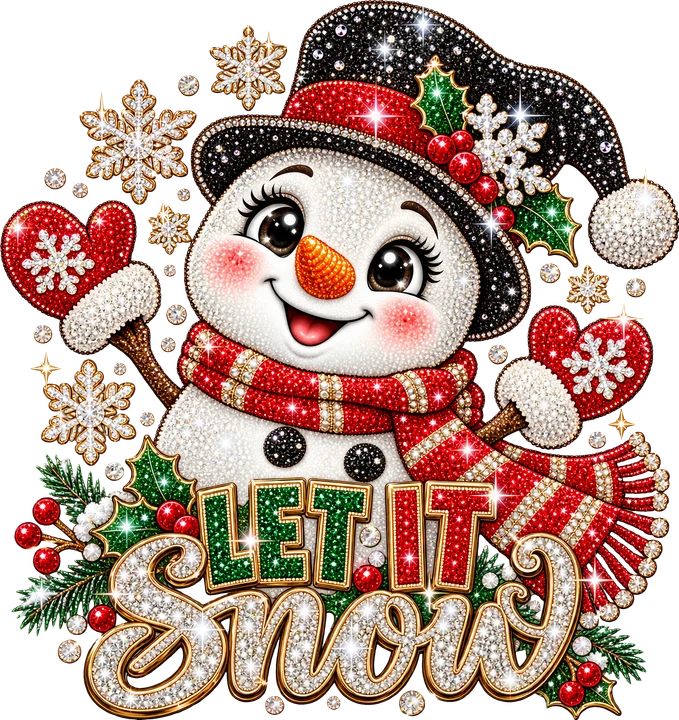 Snowman with 'LET IT Snow' Text DTF Transfer