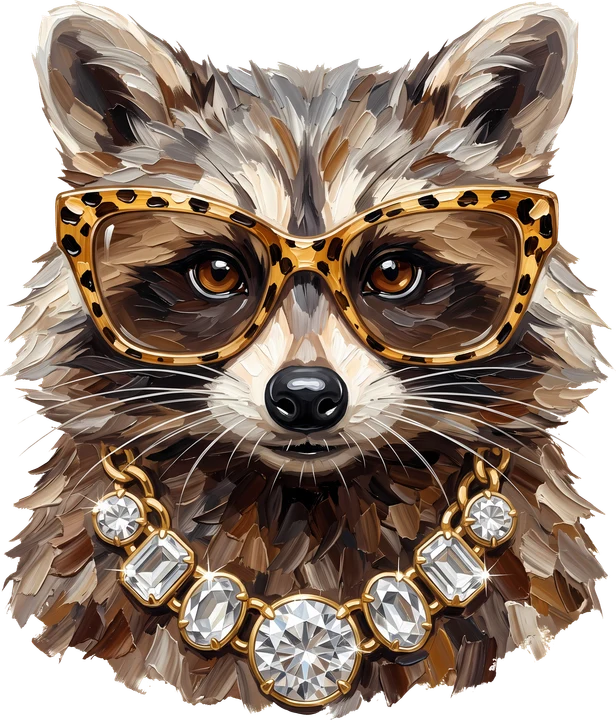 Raccoon in Leopard Glasses DTF Transfer