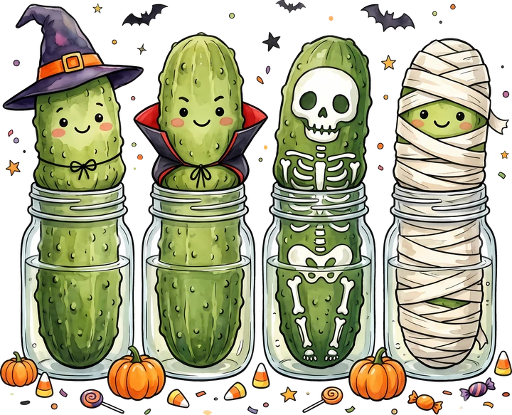 Cute Pickle Halloween Characters DTF Transfer