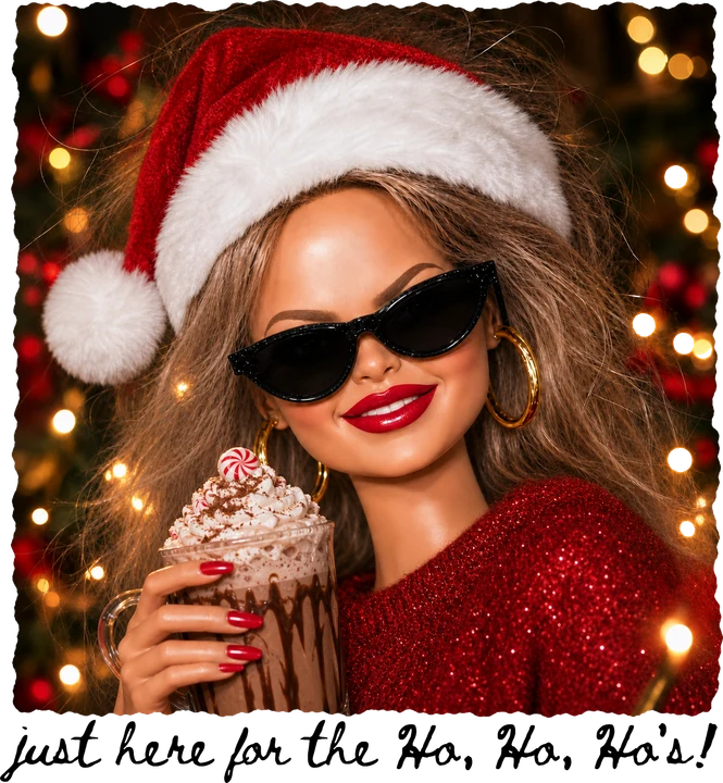 Santa Hat Doll with Hot Chocolate DTF Transfer