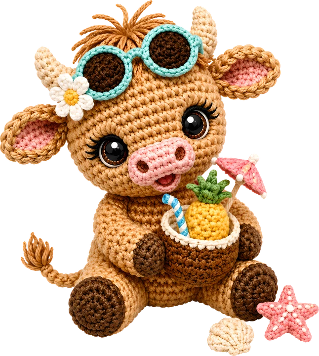 Crochet Cow with Pineapple DTF Transfer