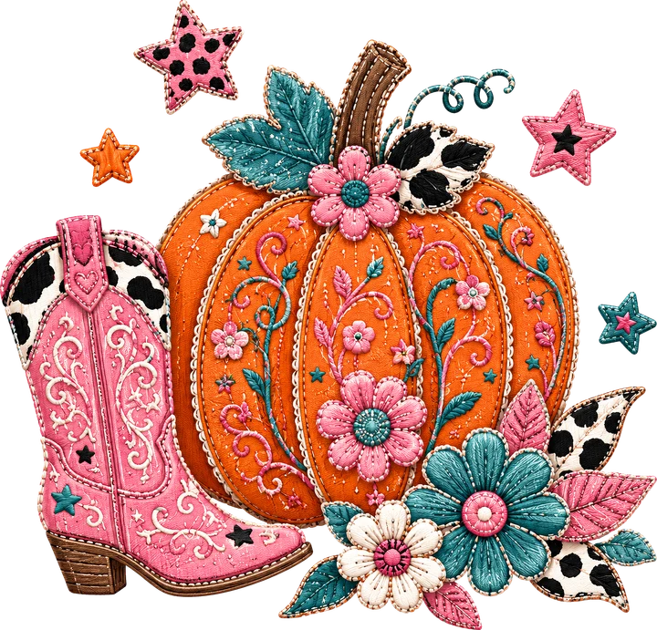 Bota de vaquero rosa y calabaza — Transfer DTF