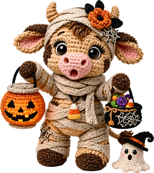 Crochet Mummy Cow Halloween DTF Transfer