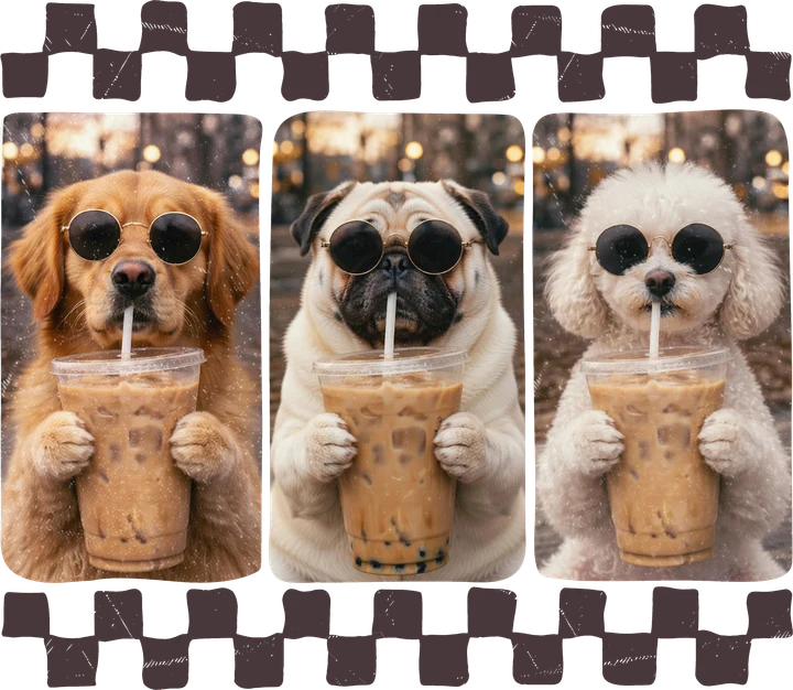 Cute Dogs with Bubble Tea DTF Transfer