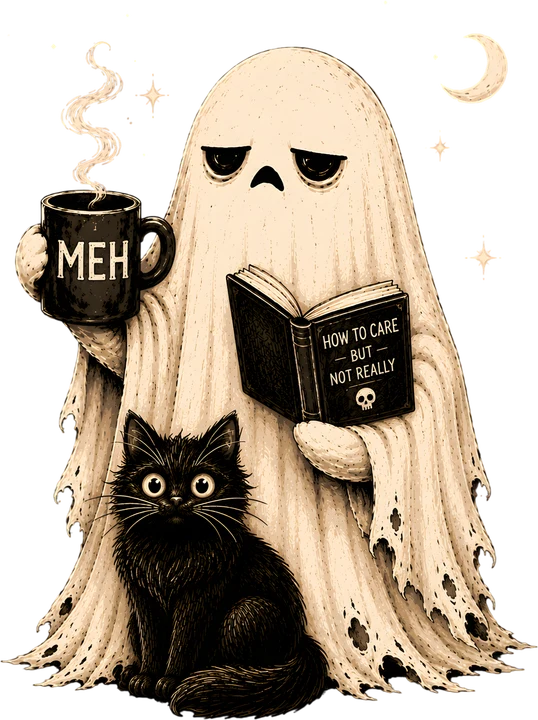 Ghost with Cat and Book DTF Transfer