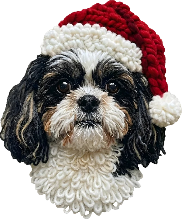 Christmas Dog in Crochet Hat DTF Transfer