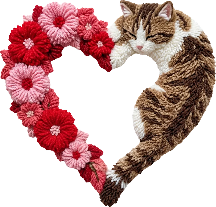 Sleeping Cat with Floral Heart DTF Transfer