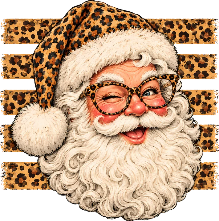 Leopard Print Santa DTF Transfer