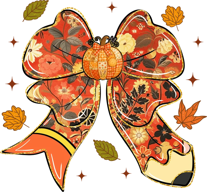 Autumn Bow with Pumpkin DTF Transfer