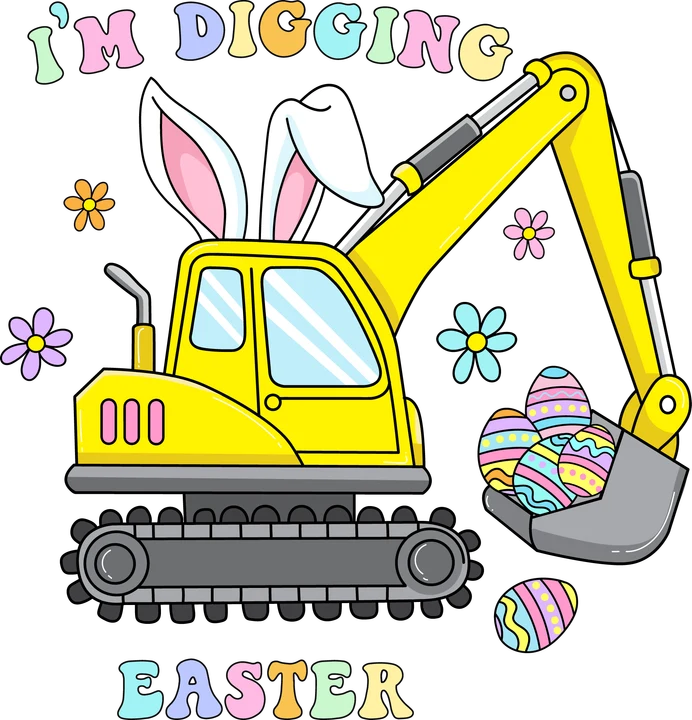 Easter Bunny Excavator DTF Transfer