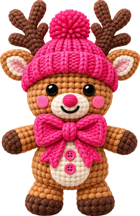 Crochet Reindeer in Pink Hat DTF Transfer