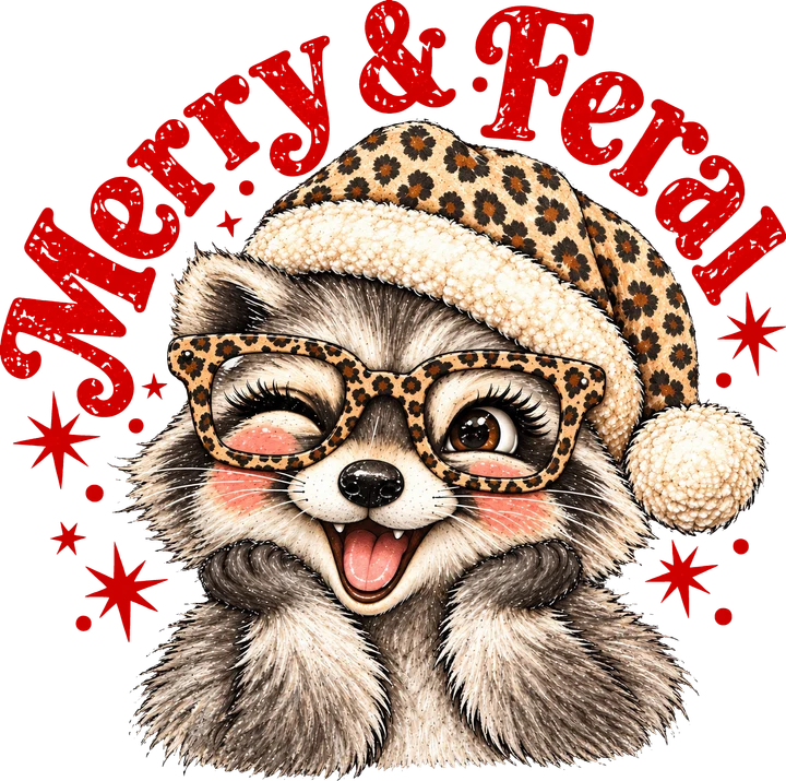 Feral Raccoon in Leopard Hat DTF Transfer