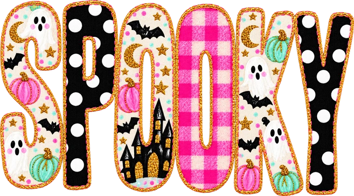 Spooky with Pink Plaid and Polka Dots DTF Transfer